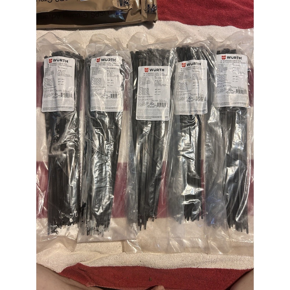 500 Wurth Cable Ties Strap Re-Usable Black 14"! Five Packs Lot